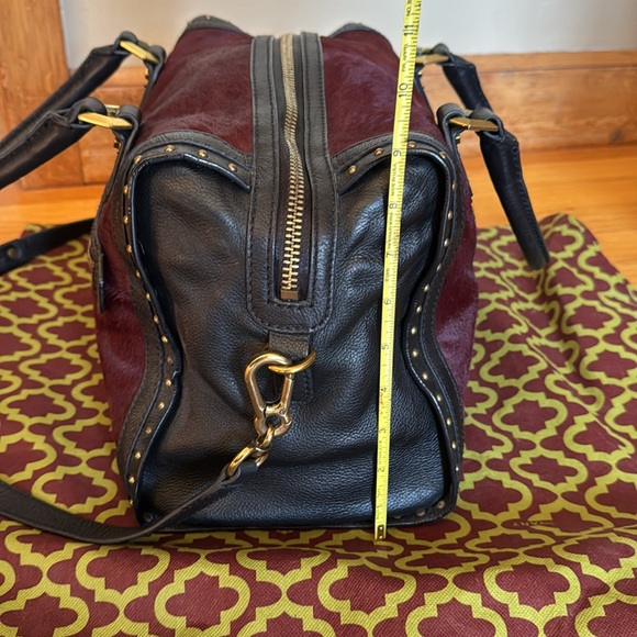 NWT orYANY Brenda Burgundy CalfHair Leather Studded Speedy Satchel Shoulder Bag - Picture 10 of 13